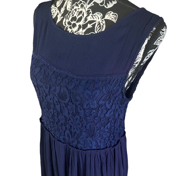 Hayden | Midnight Blue Chiffon Lace Mini Dress | M - Picture 2 of 8
